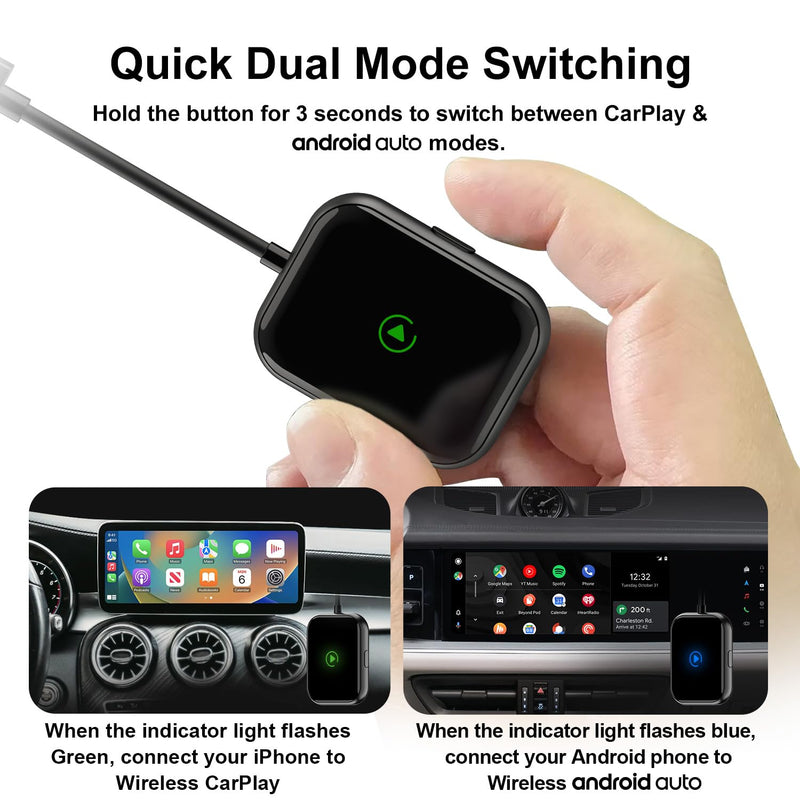 Wireless CarPlay & Android Auto Adapter – 2-in-1 Plug & Play Solution, Converts Wired Systems to Wireless, Compatible with iPhone & Android