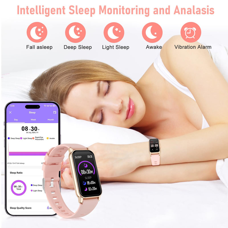 Health Fitness Tracker, Smart Watch with 24/7 Heart Rate Blood Oxygen Blood Pressure Sleep Monitor, IP68 Waterproof Step Calorie Counter Pedometer Activity Trackers for Android&iPhone Women Men Pink