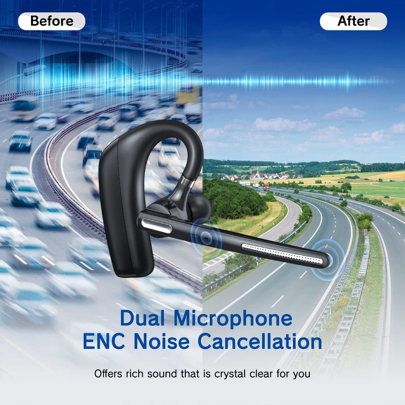 [AUSTRALIA] - Bluetooth Headset - Wireless Headset with Microphone 90 Days Standby/110 Hours Talktime, Bluetooth Earpiece for Cell Phone/PC Tablet/Laptop Computer, Headphones for Trucker/Driver/Business 