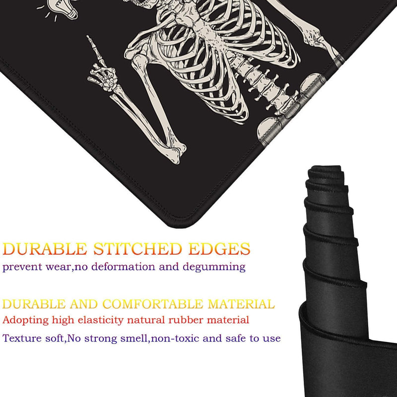 CUISHAN Desk Pad-Large Gaming Mouse Pad with Stitched Edges,Extended Computer Mouse Pad Water-Resistant Writing Pads with Non-Slip Rubber Base 31.5 x 11.8 in,with Coasters (Skull Skeleton) Skull Skeleton Black Background