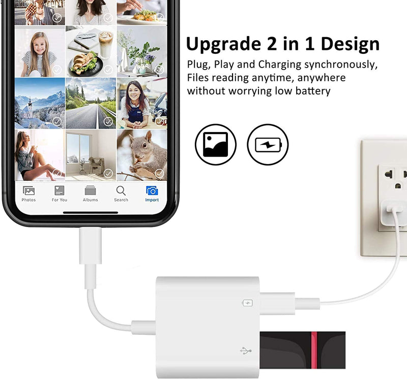 [Apple MFi Certified] Lightning to USB OTG Adapter for iPhone, USB Camera Adapter with Fast Charging Port Compatible with iPhone/iPad/Card Reader/USB Flash Drive/Keyboard/Mouse, Portable USB Adapter
