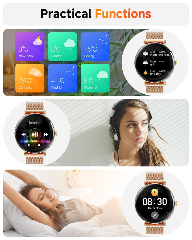 Hwagol Smart Watches for Women with Android iPhone Compatible[Calls/Metal Thin Body],1.43" Micro-Spherical AMOLED Screen,Sports Watch with Sleep/Heart Rate Monitor,Pedometer for Steps Miles (Gold) Gold