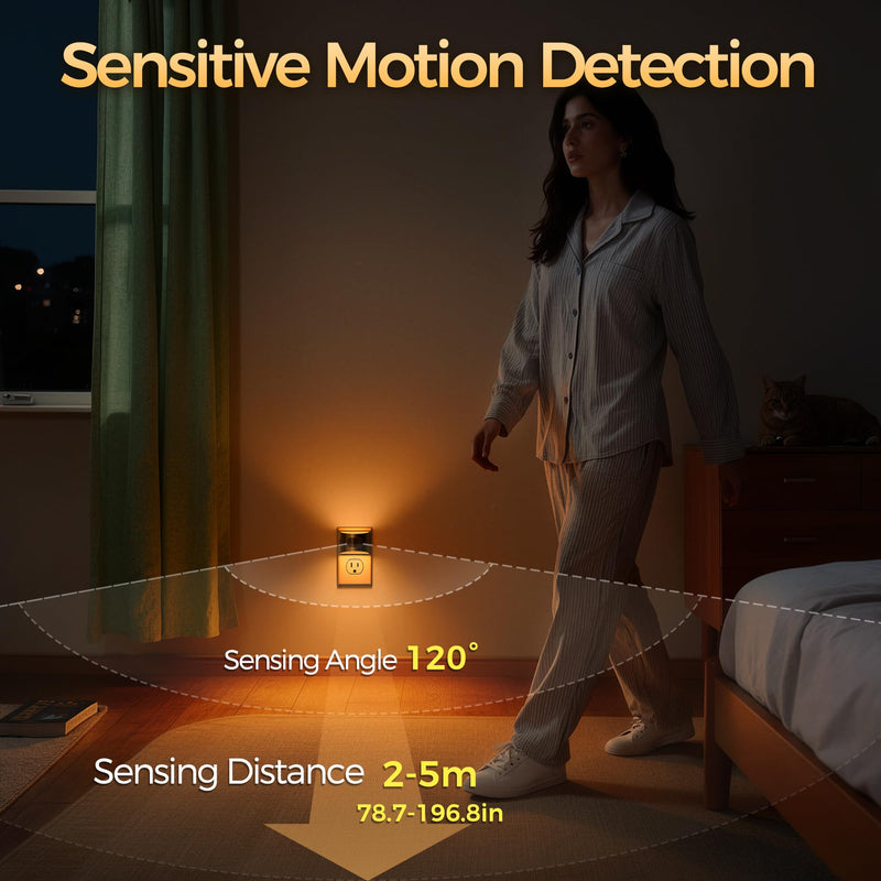 DORESshop LED Night Light[4 Pack], Night Lights Plug into Wall, 3 Mode Plug in Night Light with Motion Sensor, Dusk to Dawn Sensor, Nightlights for Adults, Bedroom, Bathroom, Hallway, Amber Black 4