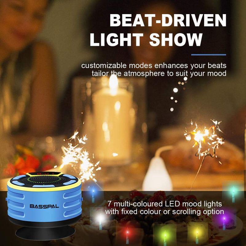 [AUSTRALIA] - IPX7 Waterproof Speaker, Bluetooth Portable Wireless Shower Speakers with LED Display, FM Radio, Suction Cup, Light Show, TWS, Loud Stereo Sound for Pool Beach Home Party Travel Outdoors BLUE 