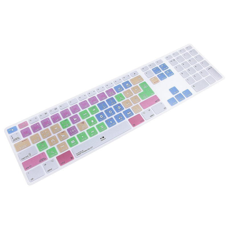 MMDW English Silicone Premiere Pro CC Shortcuts Hotkey Keyboard Cover Skin for iMac G6 MB110LL/B MB110LL/A A1243 Keyboard with Numeric Keypad NumberPad(US and EU Version)