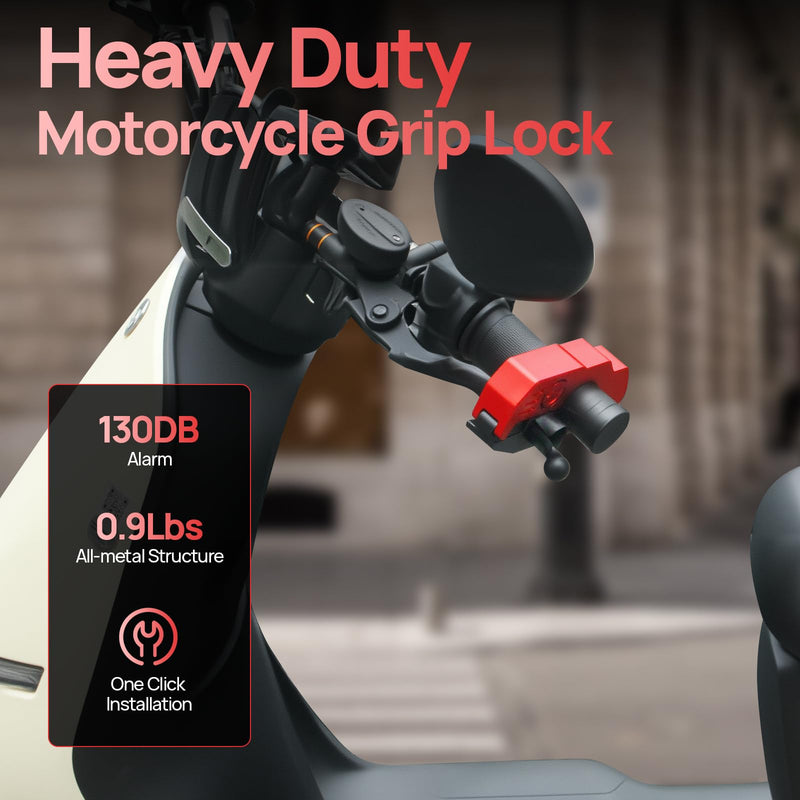 [AUSTRALIA] - Motorcycle Locks Anti Theft, 130DB Alarm Motorcycle Grip Brake Lock, Heavy Duty Handlebar Throttle Lock Waterproof Alarm System for Moped, Bike, Scooter, ATV (Red) Red 