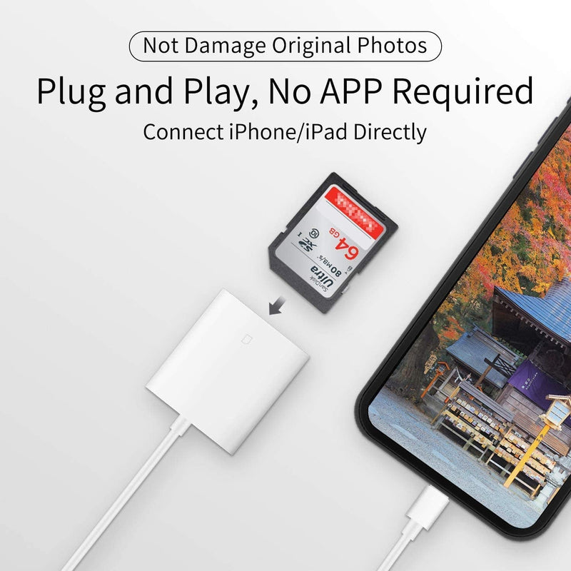 Apple MFi Certified Lightning to SD Card Camera Reader for iPhone iPad, Veetone SD Card Reader Memory Card Reader Trail Camera Viewer SD Card Adapter for iPhone 12/11/XS/XR/X/8/7/iPad, Plug and Play One Slot