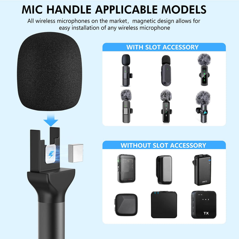 [AUSTRALIA] - Handheld Adaptor for Interview Mic, 2 Packs Wireless Mic holders for DJI/Rode/Hollyland Lark Lavalier, Universal Magnetic Microfono Stand with Foam Windshield & Flag Station for Interview/Vlogging 2 Pack 