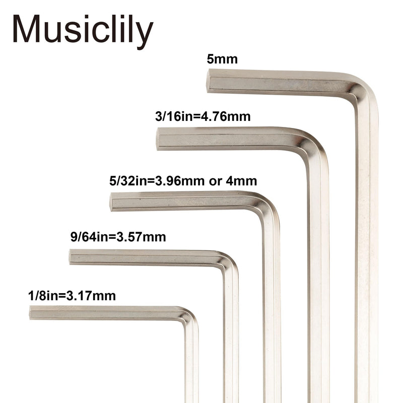 Musiclily Pro Hardened Steel 5Pcs Allen Keys Hex Wrenches Set for Guitar Bass Truss Rod Adjustment Full Set