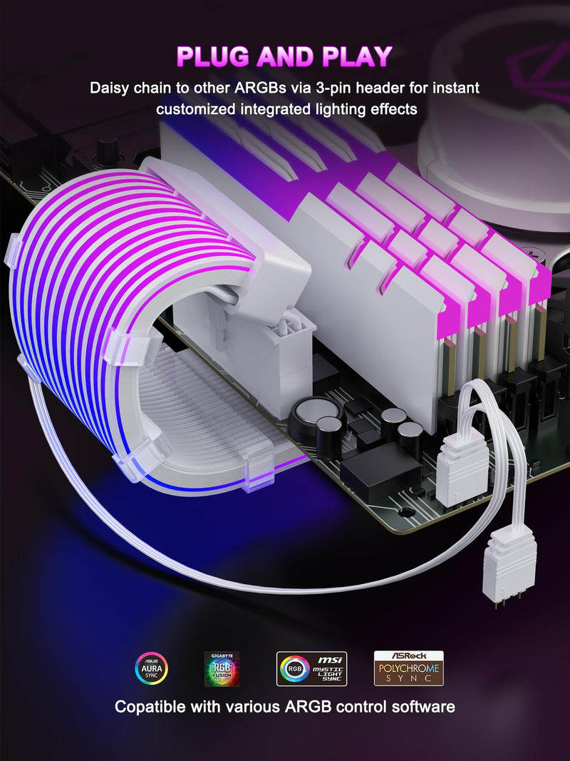Sirlyr RGB 12VHPWR Cable Set,ARGB PSU Extensions for RTX 50/40 | Includes 24Pin ATX & 16Pin to 2×8Pin GPU cables,soft LED strip ARGB lighting,compatible with RTX 5090/5080/4080 12VHPWR to 2×8 Pin Set