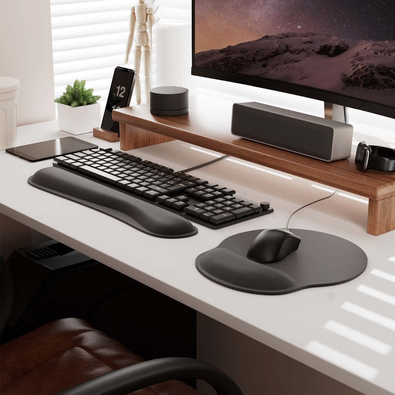 KTRIO Ergonomic Mouse Pad with Wrist Support, Comfortable Keyboard Wrist Rest, Memory Foam Wrist Pad for Keyboard, Mouse Pad Sets for Easy Typing & Pain Relief for Computer, Office & Home, Black 2-in-1 (17.5" x 8.6")