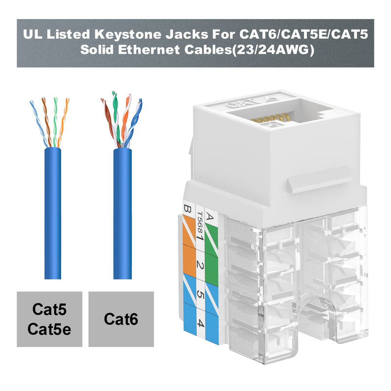 VCELINK 50-Pack RJ45 Cat6 Keystone Jack White Bundle with 1-Pack Punch Down Tool with 110 and 66 Blades and 2-Pack Mini Wire Stripper Cutter
