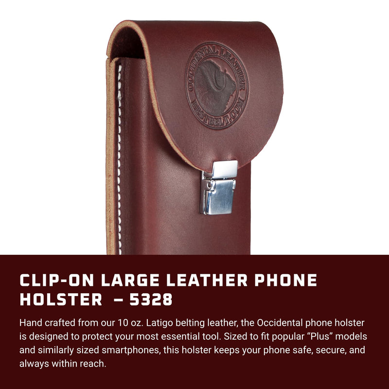 Occidental Leather Clip-On Leather Phone Holster - Large - Latigo Belting Leather - Heavy-Duty Spring Steel Belt Clip - Italian-Styled Drop Clasp - Made in USA