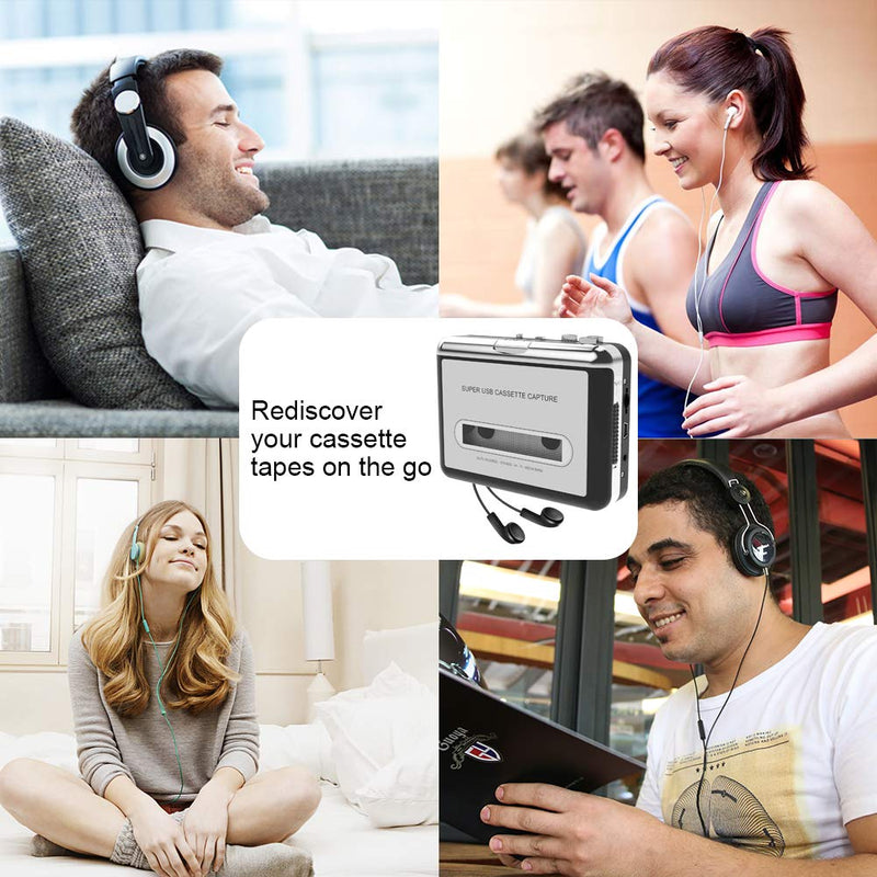 Cassette Player-Cassette Tape to MP3 CD Converter- Powered by Battery or USB,Convert Walkman Tape Cassette to MP3, Compatible with Laptop and PC, USB Cable,Software CD,3.5mm Jack Earphone GRAY