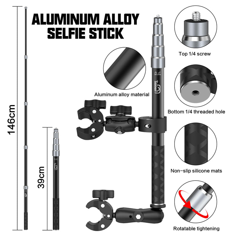 Motorcycle Bike Handlebar Double clamp Mount with 59" Invisible Selfie for insta360 X4/X3/X2/XONE/GO2/3(locking anti-fall version)