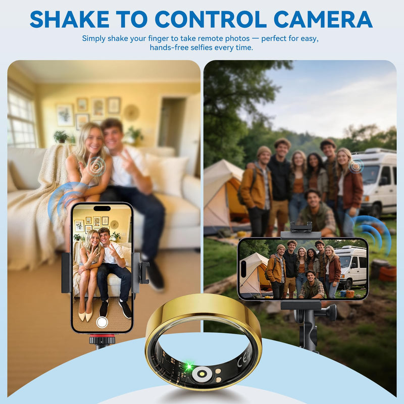Smart Fitness Ring for Men and Women – Lightweight & Barely‑There Feel, Track Heart Rate, Stress, Sleep, Steps & SpO2, Ultra‑Slim 6mm,10ATM Waterproof, No Subscription Fee, Gold 8