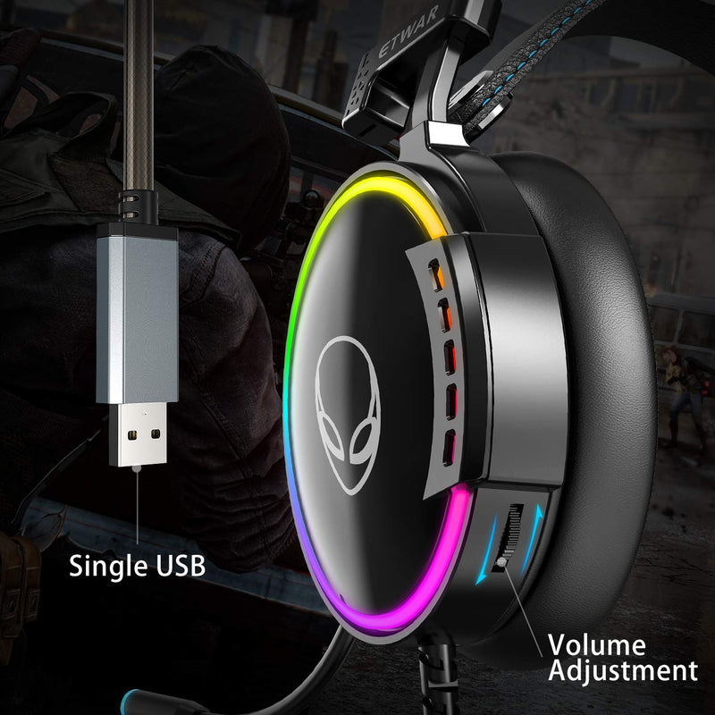 [AUSTRALIA] - ETWAR EG100 USB Wired Gaming Headset for PC, 7.1 Surround Sound,Computer Headphones with Microphone/Mic Noise Cancelling, Video Gaming, RGB Flowing Light - for PS4, PS5,Laptop 