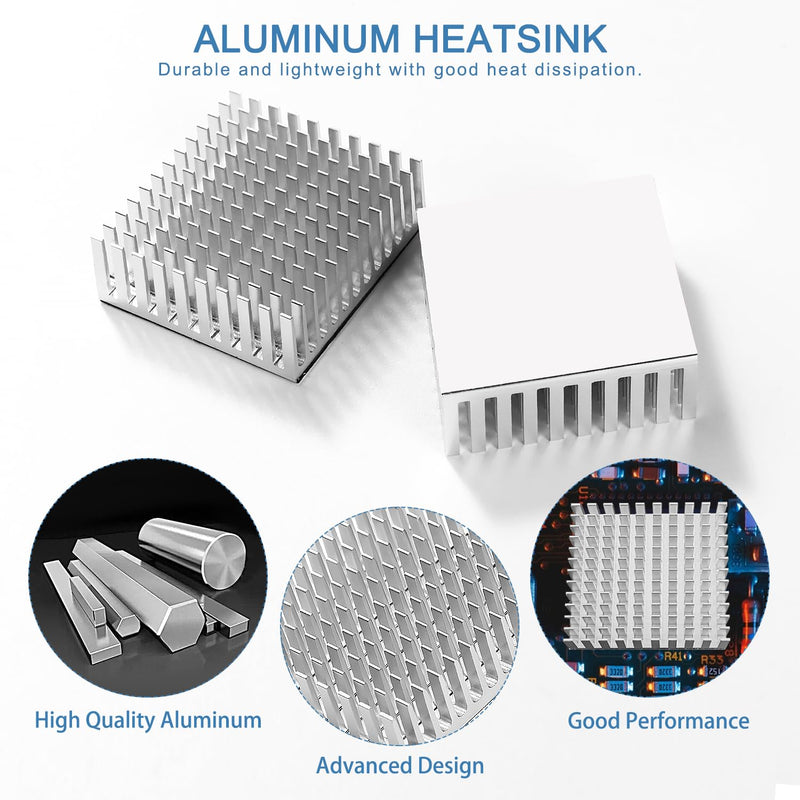 VooGenzek 4 Pieces Aluminium Heatsink, Radiator Fin Heatsink, Heatsink, Cooler, with Thermal Conductive Special Adhesive Film, for Cooling Electronic Components, 40 x 40 x 11 mm, Silver Silver - 40*40*11mm - 4pcs
