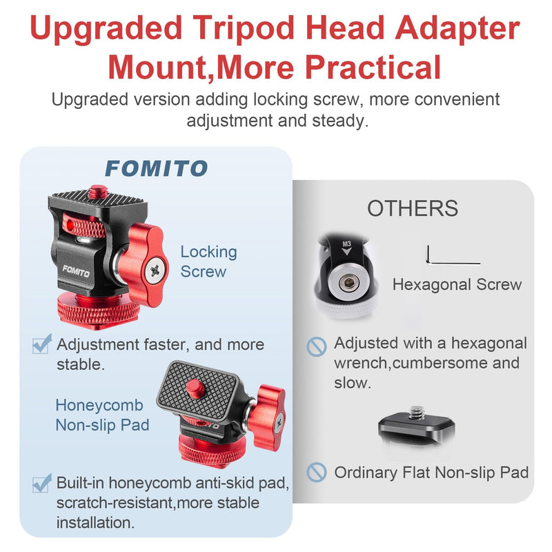 FOMITO Metal Camera Monitor Mount with 1/4" Serew and Cold Shoe, Rotary Adapter 360° Swivel Universal for Flash Speedlite, Field Monitor, LED Video Light, Microphone,etc - Red Color Single mount