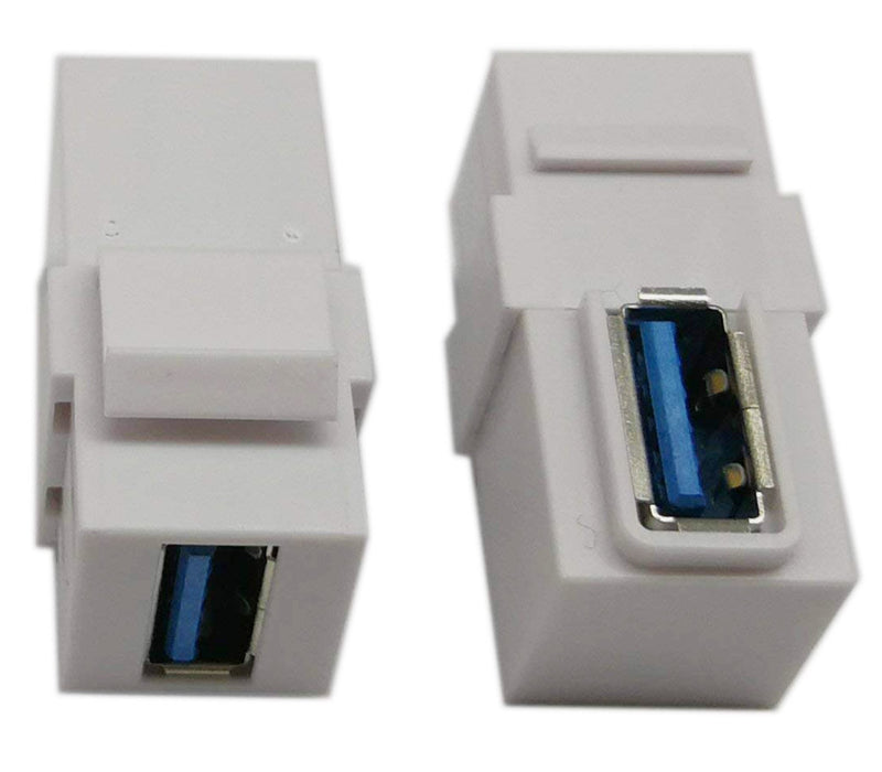 USB 3.0 Keystone Jack Inserts, zdyCGTime (2-Pack) 90 Degree Right Angled USB 3.0 Adapters Female to Female Connector for Wall Plate Outlet Pane (White USB 3.0 A) White USB 3.0 A