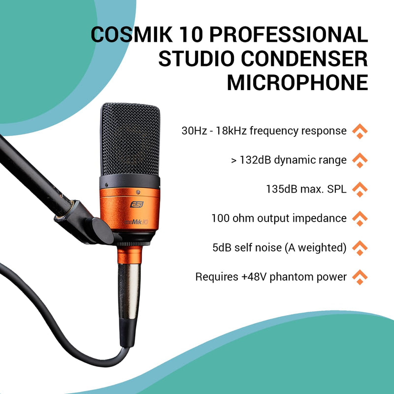 [AUSTRALIA] - ESI cosMik 10 Studio Condenser Mic: Cardioid, Low Noise, Ideal for Vocals, Instruments, Streaming, with Stand & Cable cosMik 10 XLR Microphone 