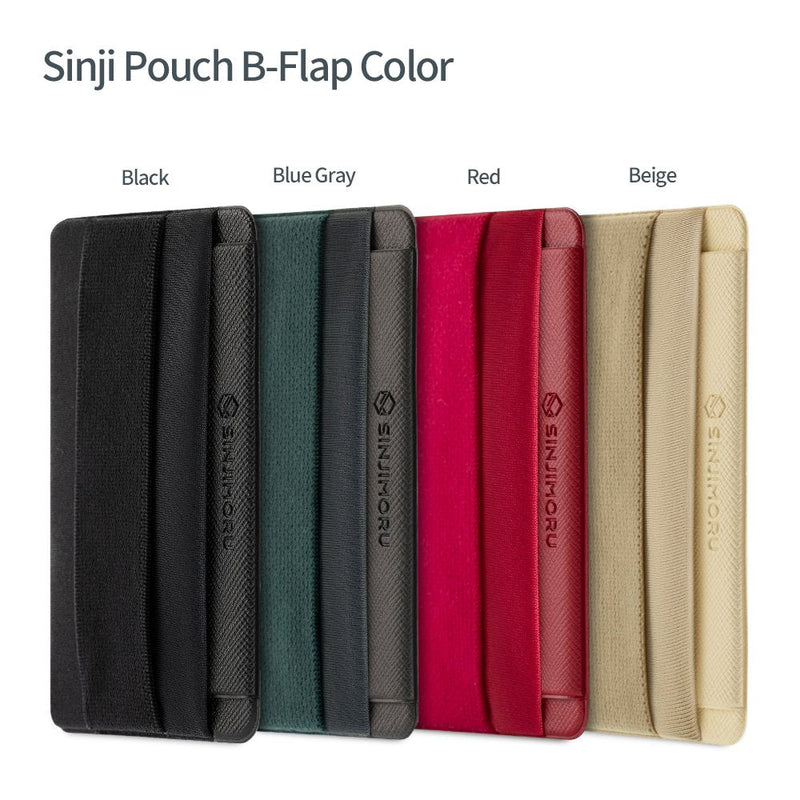 Sinjimoru Phone Grip Credit Card Holder with Flap, Secure Stick-On Wallet as Phone Finger Strap Adhesive ID Card Case for iPhone Case. Sinji Pouch B-Flap Black