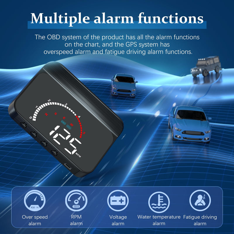 [AUSTRALIA] - Heads Up Display for Cars Windshield Projection M13, OBD2+GPS Car GPS Speedometer Display Speed, Fuel Consumption, Water Temperature and Multiple Alarm Functions Suitable for All Cars m13plus 