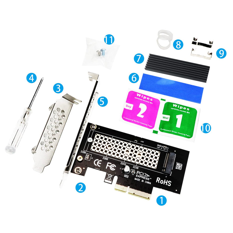 GLOTRENDS M.2 PCIe NVMe 4.0/3.0 Adapter with 0.12 Inch Thick M.2 Heatsink for M.2 PCIe SSD (NVMe and AHCI), PCIE 3.0X 4 Full Speed, Desktop PC Installation (PA09-HS)