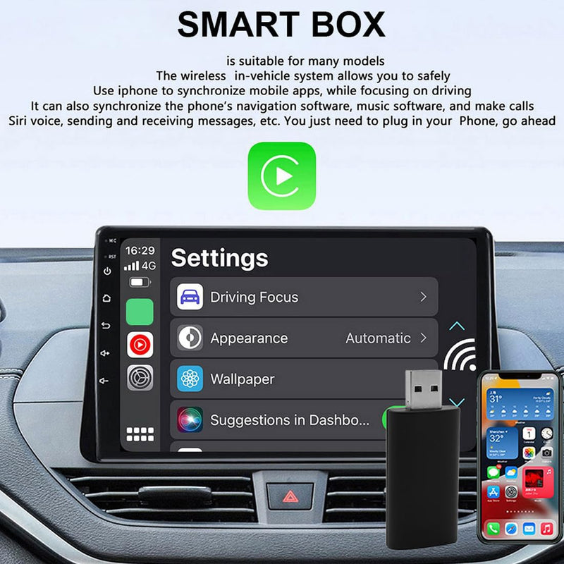 Wireless Carplay Adapter for Car Radio, Wireless CarPlay Dongle for Phone iOS10+, CarPlay Adapter Convert OEM Wired CarPlay to Wireless Plug & Play Fit for Original Car with Wired Carplay