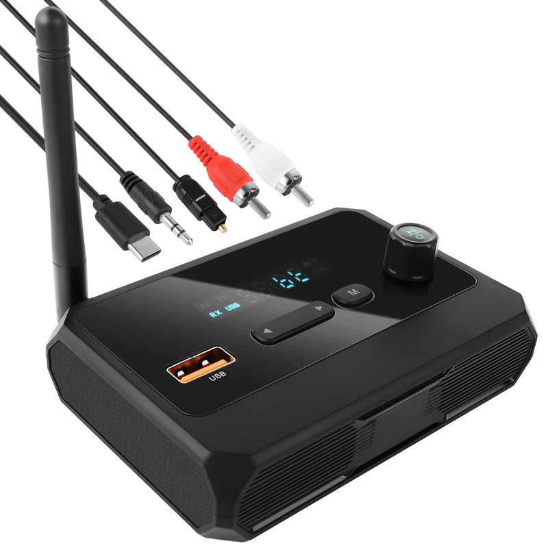 FancyWhoop Bluetooth 5.3 Receiver for Home Stereo, RCA Bluetooth Adapter, Optical AUX 3.5mm Low Latency HD Music Audio, RCA Adapter for Speakers Home Music Streaming Stereo System, AUX/USB