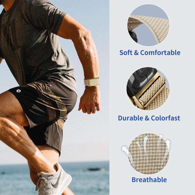 3 Pack Nylon SuperKnit Sport Bands Compatible with WHOOP 5.0/MG Band for Men Women - Soft, Breathable & Comfortable, Adjustable Replacement Wristbands Straps- Not Compatible with Gen 4 Black/Starlight/Dune Gold For Whoop 5.0 Mg