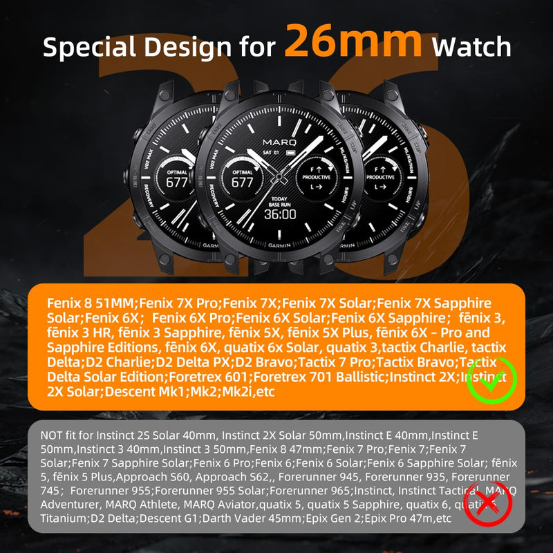 Luxury Titanium Fenix 8 51mm/7X/6X/5X Plus Band, 26mm Premium Metal Quickfit Bands Watch Strap with Swept Wing Clasp Compatible for Garmin Fenix 7X Pro/6X Pro/5X Plus/Enduro 3/Tactix 7 Bands Black