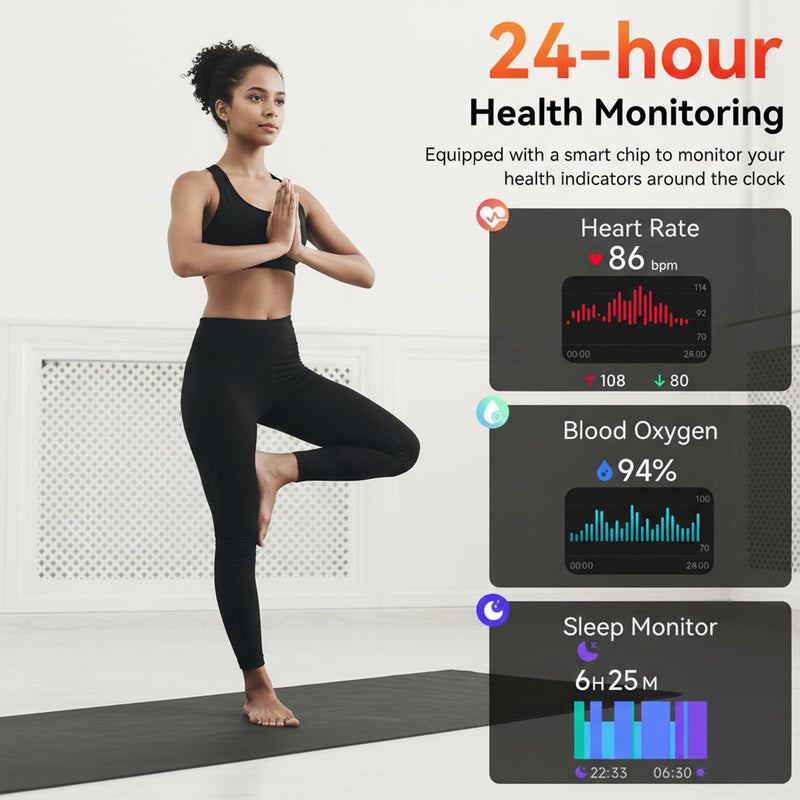 Smart Watch with Alexa Built-in, Bluetooth Calls/Notifications, 1.83" HD Health Fitness Tracker, 24/7 Heart Rate and Sleep Tracking, 120+ Sports Modes, IP68 Waterproof for iPhone and Android (Black)