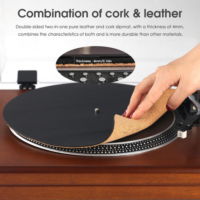[AUSTRALIA] - Nobsound Turntable Slip Mat: Anti-Static Platter Pad for 12-Inch LPs, Cork + Leather Reversible 3mm, Cuts Rumble for Home & Studio Use, Audiophiles 