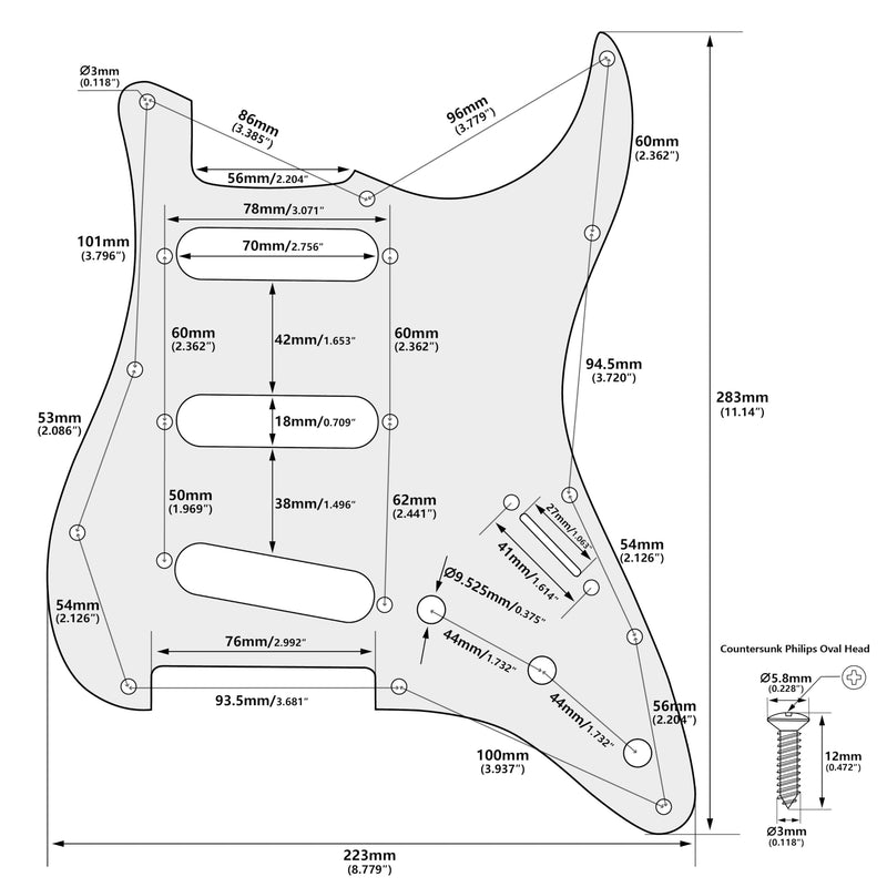 [AUSTRALIA] - Banworks 4 Ply Strat SSS Pickguard 11-Hole Electric Guitar Pickguard Scratch Plate for USA/Mexican Fender Modern Style Standard Stratocaster ST JT/HB-01 Black Pearl 