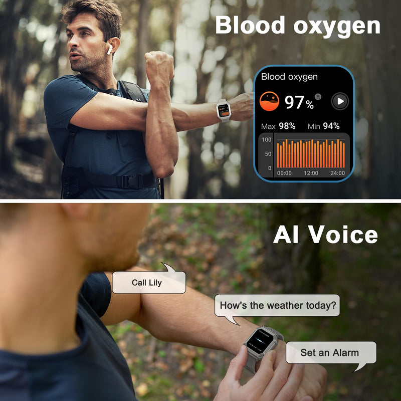 Smart Watch for Men Fitness Tracker: Military Smart Watches for Men Digital Mens Watches Make/Answer Call Running Waterproof Smartwatch Android Phones iPhone Samsung Compatible Heart Rate Monitor Grey