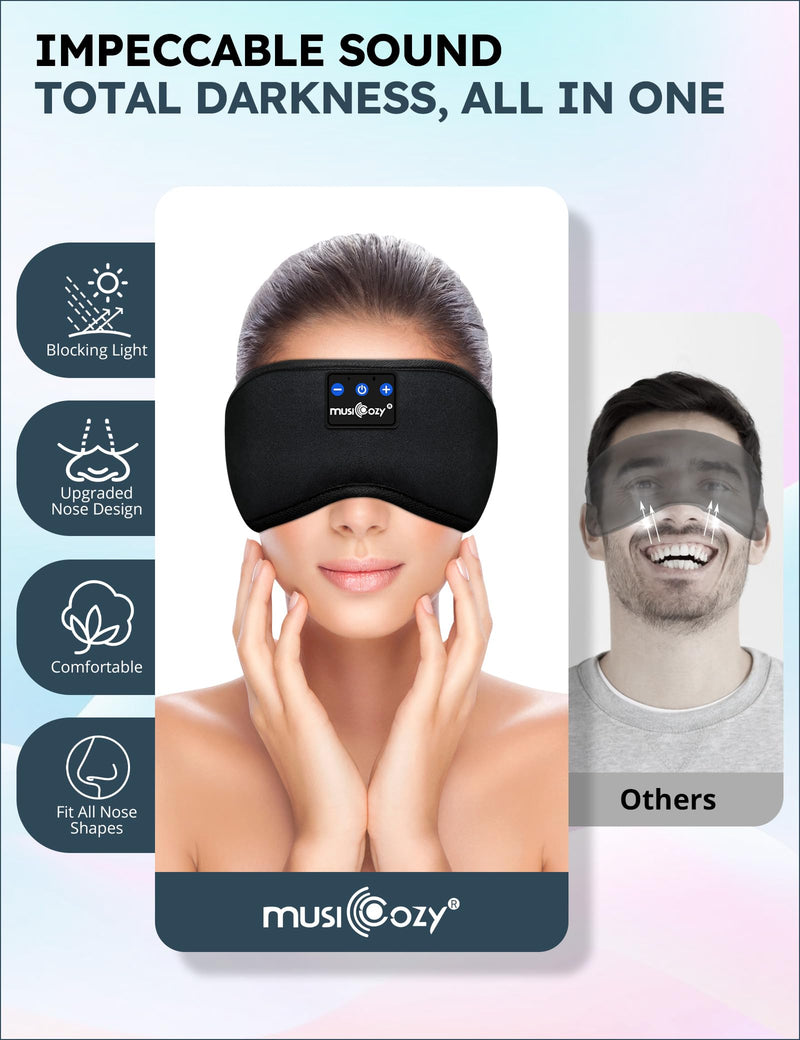 MUSICOZY Sleep Headphones 3D Bluetooth Headband, Wireless Sleeping Eye Mask Earbuds for Side Sleepers, Air Travel, Meditation, Built-in Ultra Soft Thin Speakers Washable, Pack of 2