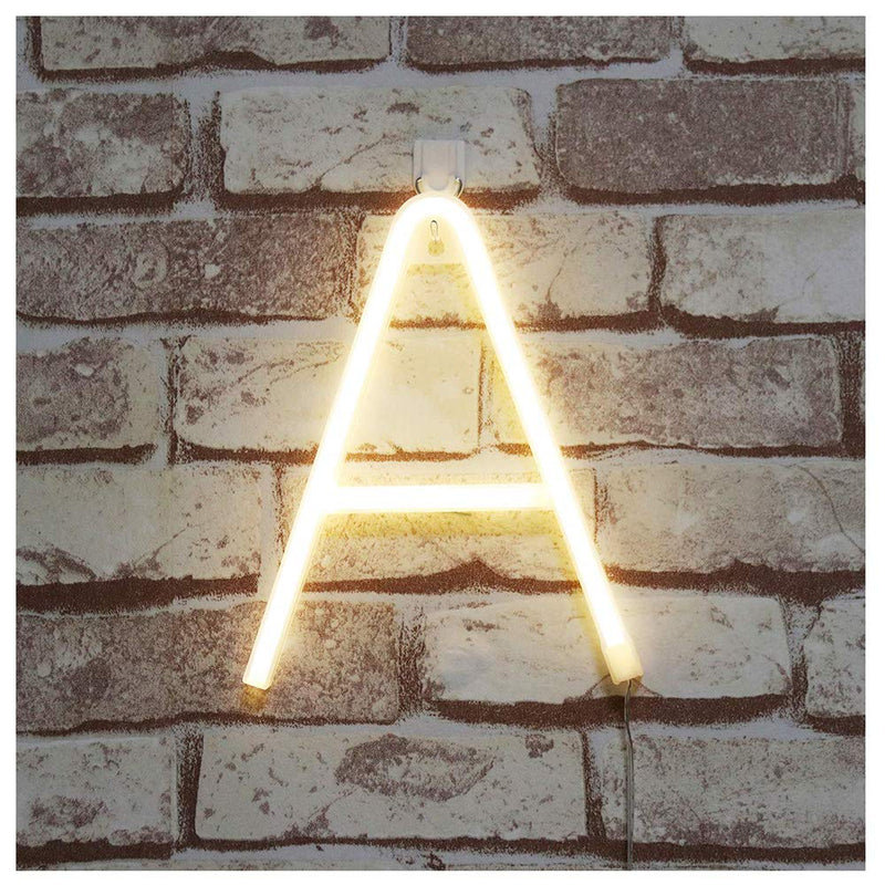 [AUSTRALIA] - ENUOLI Warm White Neon Letter Sign Night Lights Neon Words Battery/USB Powered LED Alphabet Neon Art Lights Wall Decor Light up Words for Wedding Birthday Party Christmas Home Bar Decoration (A) 