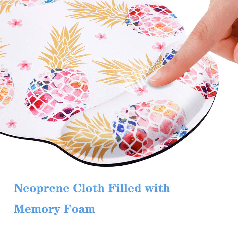 Ergonomic Mouse Pad with Wrist Support, WAVEYU Cute Design Mouse Pad for Women Non-Slip Rubber Base Mousepad for Desk Laptop Gaming Working Computers Laptop Easy Typing & Pain Relief, Pink Pineapple