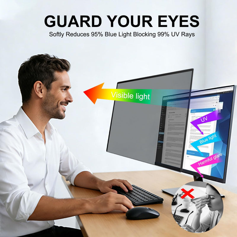 [2-Pack] 20 Inch Reusable Nano Bezel Anti-Glare Computer Privacy Screen | for Monitor, 16:9 Aspect Ratio, Residue-Free Removable Anti-Spy Filter, Eye Protection Anti-Blue Light Desktop Shield 20 Inch(Diagonal)-16:9 Aspect Ratio