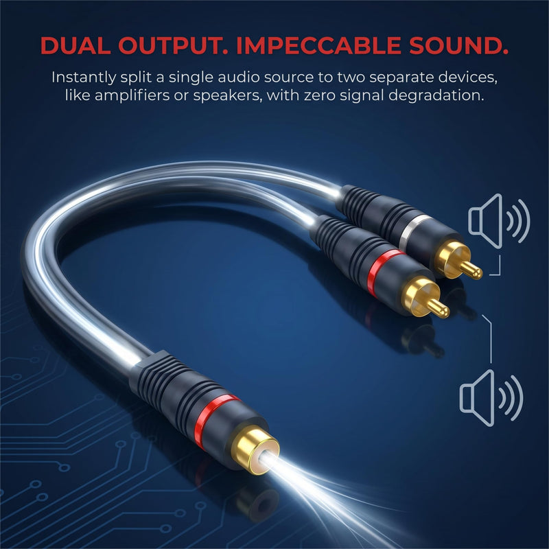 2 Pack RCA Y Splitter 1 Female to 2 Male Audio Cable, RCA Y Adapter Extension Cord for Subwoofer, Speaker & Home Theater, Car Audio