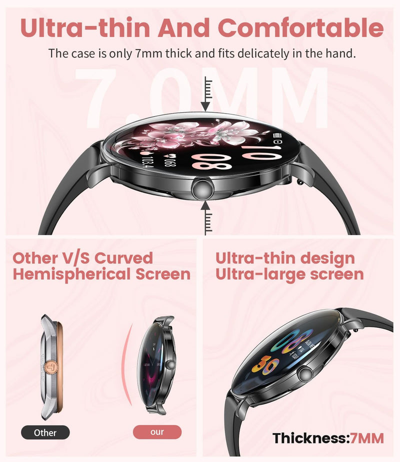LIGE Ultra-Thin Smart Watch for Women(Answer/Make Calls),1.43" Fitness Tracker Watch with Heart Rate,Clories Tracker 100+ Sports Modes,Always-on Display Women Smartwatch for Android iOS(Black-FV17-H)