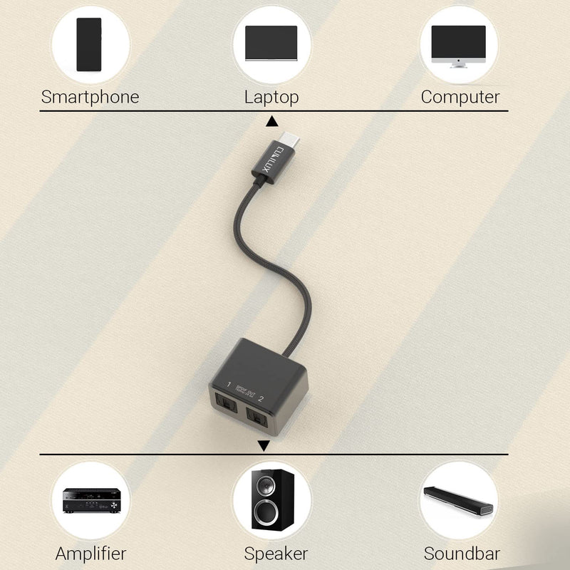 [AUSTRALIA] - Cubilux USB C to Dual SPDIF Adapter [192KHz/24bit DAC] for iPad 10 iPad Pro/Air 5 4/Mini 6 MacBook Mac iMac Samsung S24/S23/S22/S21/S20 Pixel 8/7/6 Pro Type C to Double TOSLINK Optical Audio Splitter 