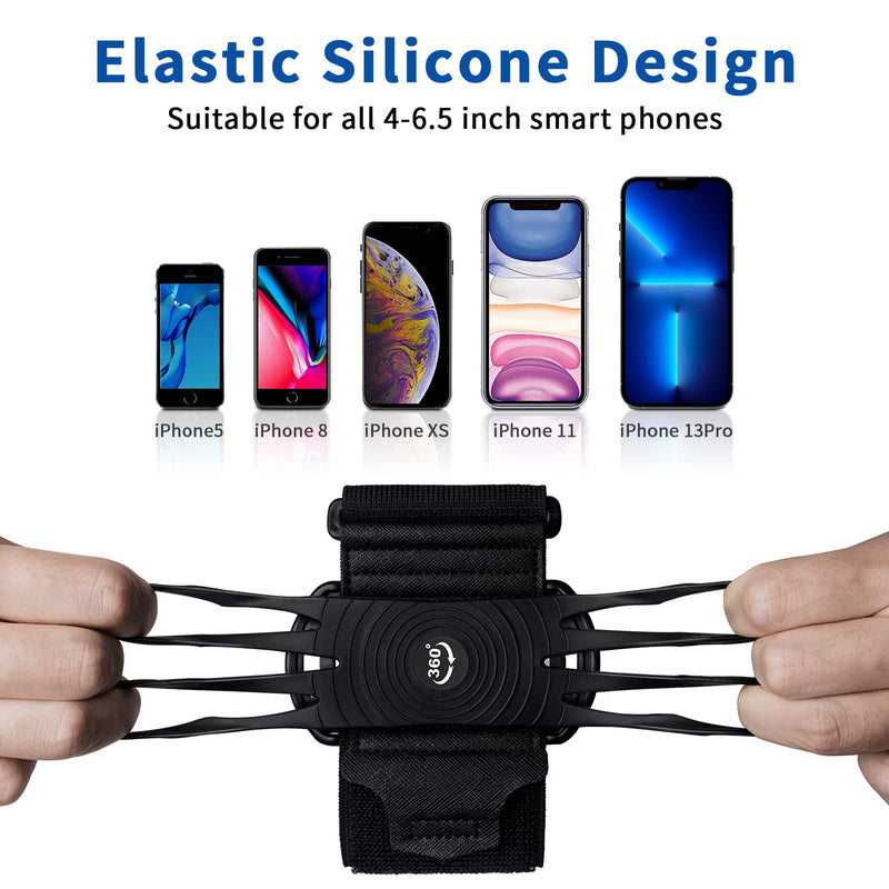 Wristband Running Phone Holder for iPhone 15/14/13/12 Pro Max/11/X/8 Plus/8/7, 360°Rotatable with Key Holder, Sports Wristband for Samsung Galaxy and All 4''-6.5''Phones (Non-Removable-S) Non-removable-S