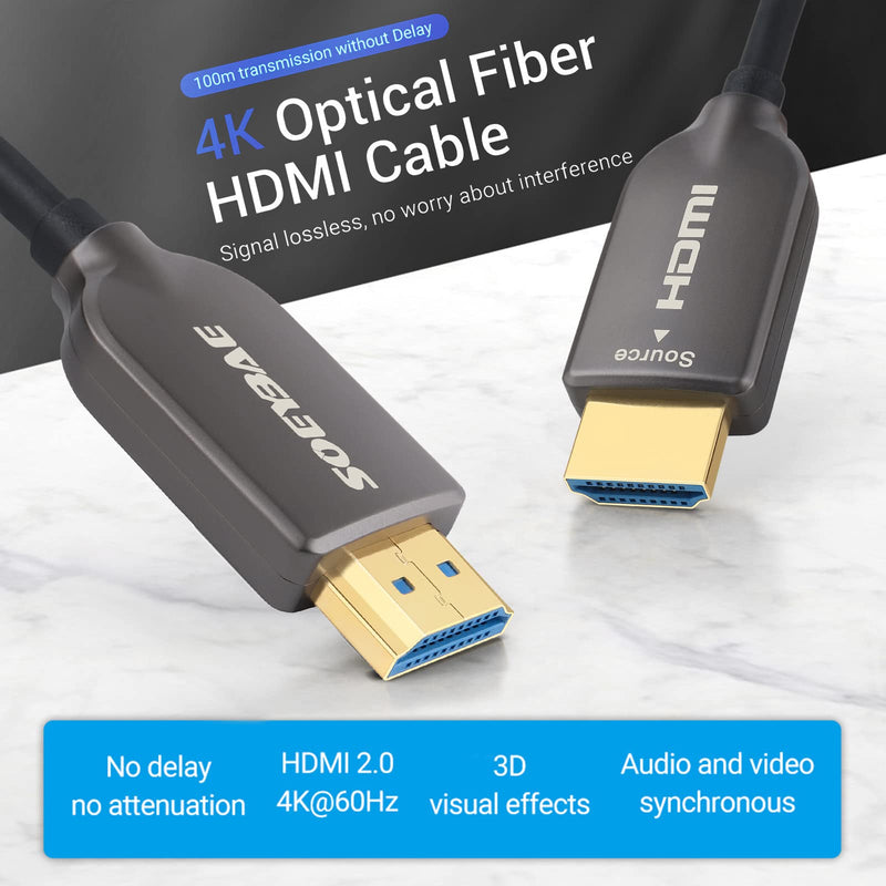 SOEYBAE 4K Fiber Optic HDMI Cable 65ft, Ultra High Speed 18Gbps, Support HDCP 2.2, ARC, 4K UHD, HD 1080p, Unidirectional Active 2.0 Cord, 3D for Laptop, Computer, Monitor, PS3, PS4, Blu-ray, Projector 4K Fiber Opitic(1pack)