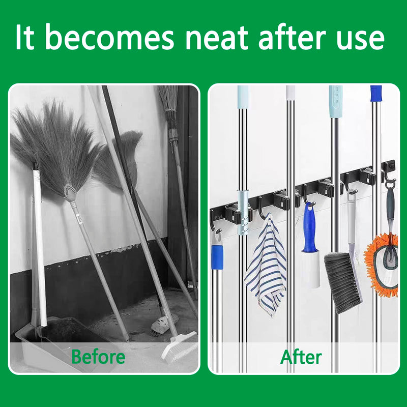 [AUSTRALIA] - ECHOBUY soporte escobas Broom Holder Wall - Set of 5 Holders + 4 Hooks, Heavy Duty Device Holder, Self-Adhesive or Can be Installed with Nails, Ideal as a Broom Holder and for Other Garden Tools 