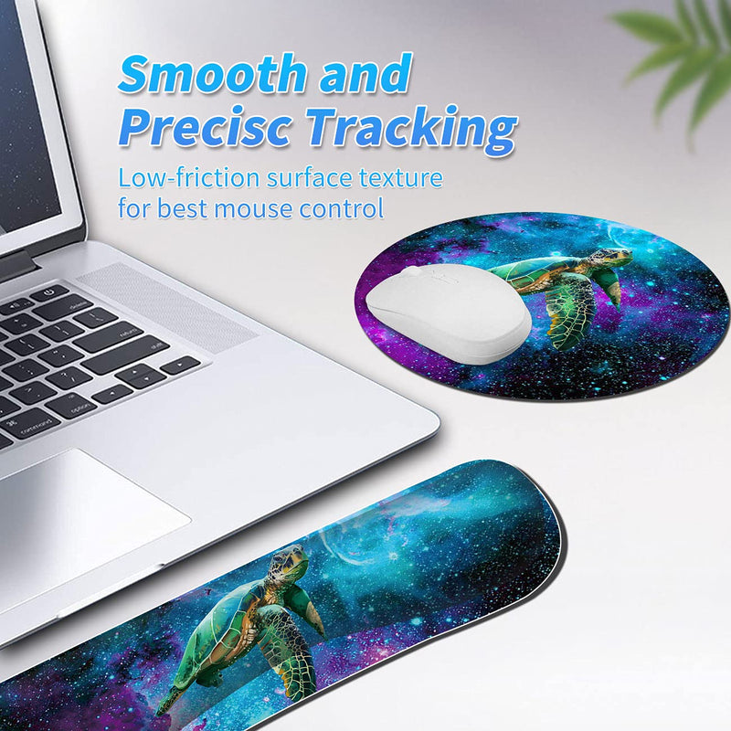 Keyboard Wrist Rest & Mouse Pad & Mouse Wrist Rest Support & Coaster, Non Slip Rubber Base Wrist Support with Ergonomic Raised Memory Foam for Computer Laptop Home Office, Turtle Galaxy