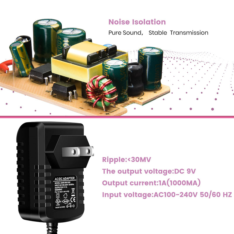 Guitar Pedal Power Supply Adapter 9V DC 1A(1000mA) Tip Negative 8 Way Daisy Chain Cables for Effect Pedal