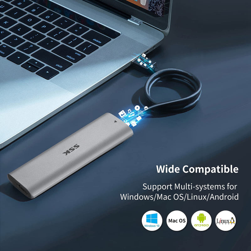 SSK M.2 NVMe Enclosure, Tool-Free SSD Enclosure Adapter, USB C 3.2 Gen 2 10Gbps PCIe MKey External Solid State Drive Case, Support UASP Trim for 2230/2242/2260/2280 (SATA NOT Supported) (Pack of 2)