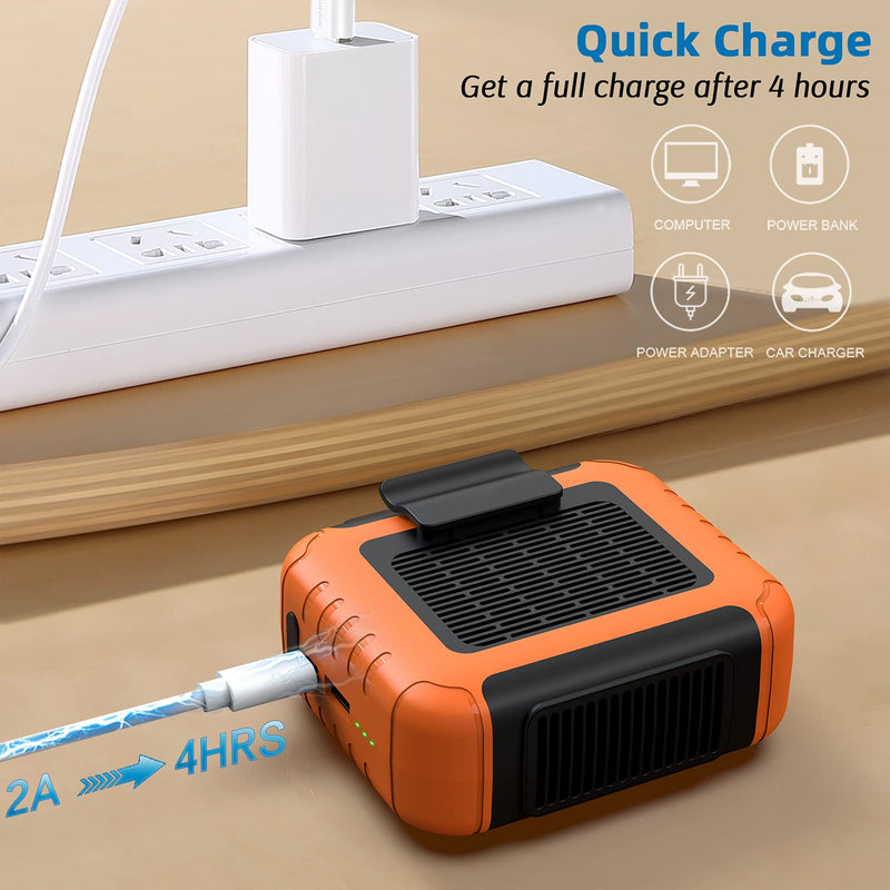 Portable Waist Under Shirt Fan, 23H Working Time, 6200 RPM Strong Airflow | 3 Speed Levels, Belt Fan Clip On Waist Portable Cooling Fan for Blue Collar, Outdoor Work, Jobsite Orange